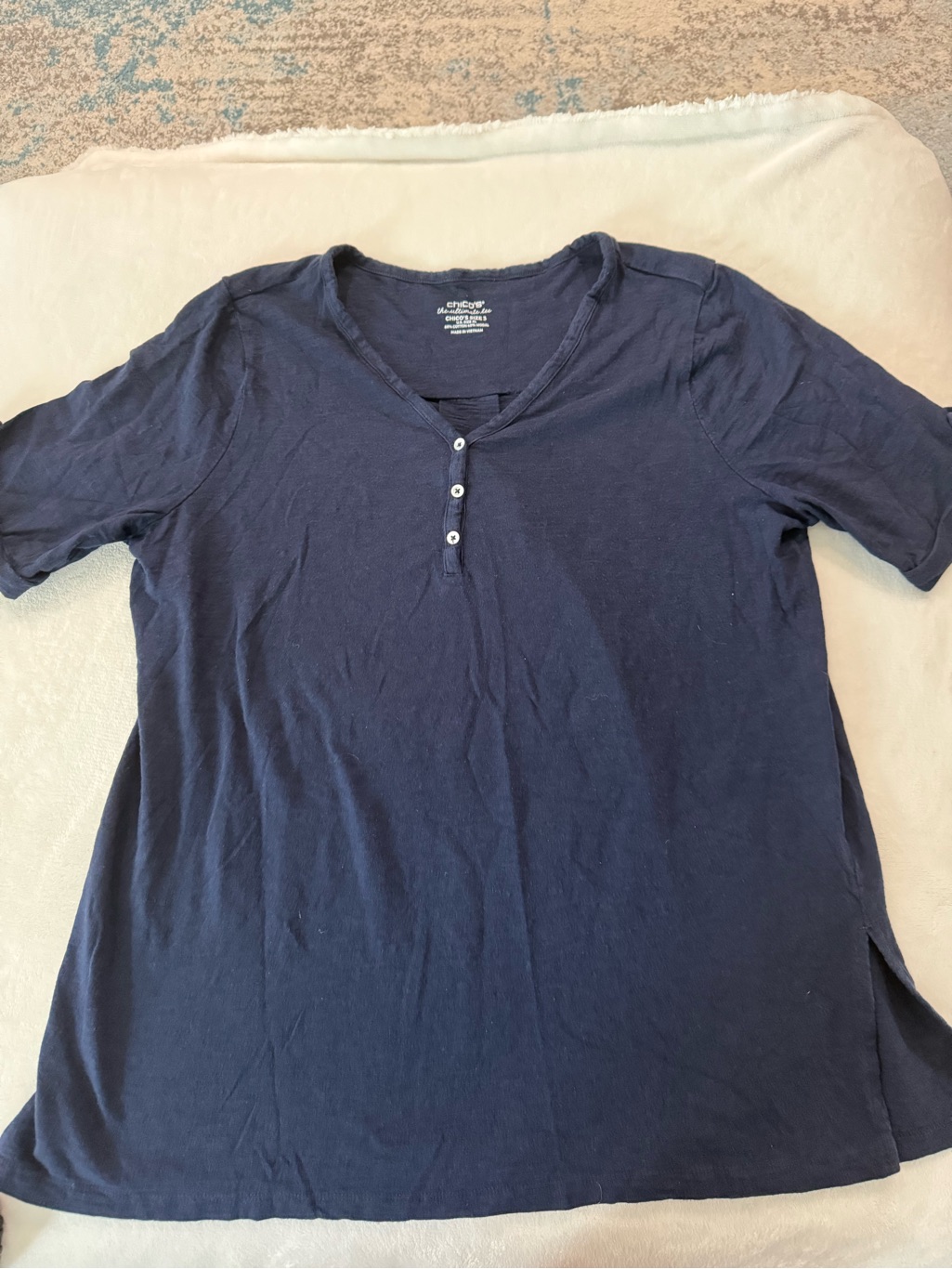 Chico's 3 Size Xl Women's Cotton Blend Navy Top With Button Detail E15